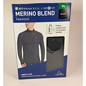 Men's Merino XL Blend Drirelease Performance  Thermal Base Layer Shirt/Top Black